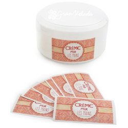 Orangefarbene Aufkleber für Handcreme. Online-Verkauf